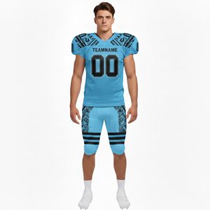 Uniforme de Fútbol Americano Personalizado al por Mayor OEM, Conjunto Premium Transpirable de Malla Sublimada con Estampado de Llamas, Jersey y Pantalones Cortos Acolchados - Product Image 3
