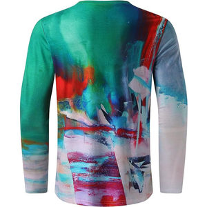 Camiseta informal de uso diario, talla grande, 100% algodón, con efecto tie-dye, para hombre, manga larga, corte holgado, nuevo estilo, camiseta de manga larga con efecto tie-dye. - Product Image 2