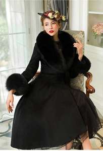 Manteau long en plaid pour femme grande taille Nesta Sports Hiver 2023 avec col et poignets en fausse fourrure de laine et ceinture - Product Image 4