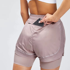 Shorts de Doble Capa para Mujer, Diseño Sólido, Tela de Spandex/Algodón, Transpirable y de Secado Rápido, Corte Ajustado, Estilo Deportivo, Precio - Product Image 4