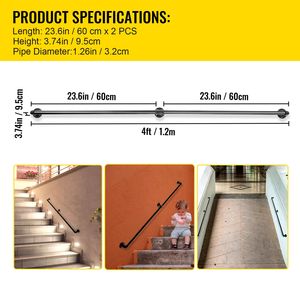 Corrimano per Scale in Acciaio al Carbonio Industriale da 4 Piedi, Capacità di Carico 440 LBS, Dispositivo di Assistenza per Uso Interno ed Esterno - Product Image 2