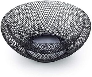 Cesta de Frutas de Metal Negro de Lujo, Tazón Decorativo de Malla para Servir, Organizador Moderno para Encimera de Cocina - Product Image 1