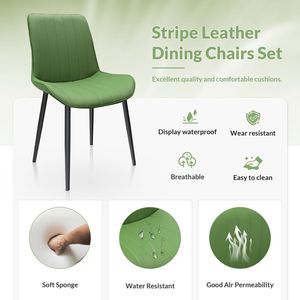 Set di Sedie da Pranzo in Pelle PU Verde Oliva con Motivo a Onde, Senza Braccioli e Gambe in Metallo per Cucina e Ristorante - Product Image 3