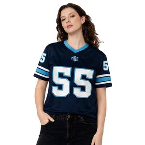เสื้อเจอร์ซีย์อเมริกันฟุตบอลหญิง สีกรมท่า ผ้าตาข่าย คอวี ระบายอากาศได้ดี โพลีเอสเตอร์ เสื้อฟุตบอล เสื้อยืด สกรีนหมายเลขได้ตามสั่ง ผลิตตามแบบ OEM ขายส่ง สหรัฐอเมริกา - Product Image 1