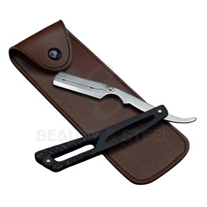 Professional Straight Edge Barber <b>Razor</b> with Stealth Matte Black Ventilated Handle and Stainless Steel Blade Holder - Product Image 5