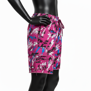 Shorts de Baño para Mujer en Felpa de Algodón y Poliéster Premium, Color Rosa con Estampado de Grafiti, Bolsillos Tipo Cargo, Logotipo Personalizado - Product Image 2