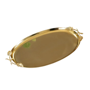Fancy Hammered Stainless Steel Oval Serving <b>Tray</b> With Gold Leaf Handles Fancy Decorative <b>Snacks</b> Serving <b>Tray</b> In Factory Price - Product Image 6