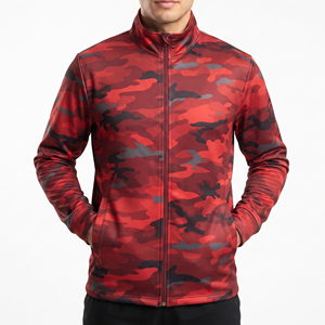 Full Zip Outdoor Track Jacket Men Breathable Sportswear Track Jackets Men's Red <b>Camouflage</b> Zip-Up Racer Jacket - Product Image 1