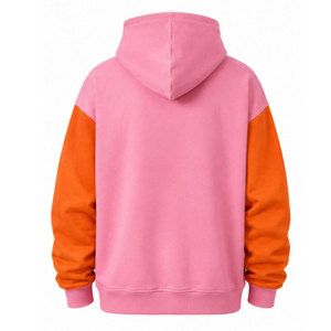 Sudadera con Capucha Color Block Rosa y Naranja, Manga Raglán, Felpa, Unisex, Informal, para Otoño, con Bolsillo Frontal con Logotipo - Product Image 3