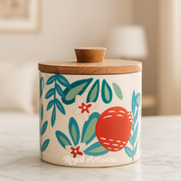 Pot de rangement en bois fait main avec couvercle à rabat, décoré de motifs floraux, pour la cuisine, sucre, thé, épices - Style américain, cadeaux