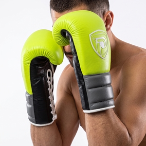 Guantes de Boxeo de Cuero Dumela, Color Verde Lima, Negro y Blanco, con Cordones y Diseño de Logotipo, Equipo de Entrenamiento - Product Image 5