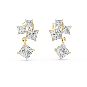 Juego de Anillos Únicos DANGLERS en Oro Amarillo de 18 Quilates con Baño de Rodio, Diamantes Cultivados en Laboratorio con Certificación IGI, Corte Princesa, para Uso Diario en la Oficina, Glamurosos - Product Image 1