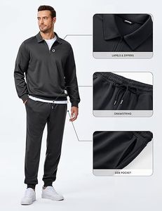 Conjuntos deportivos de 2 piezas para hombre, conjunto de chándal con camiseta polo con cremallera de un cuarto y pantalones deportivos tipo jogger. - Product Image 4