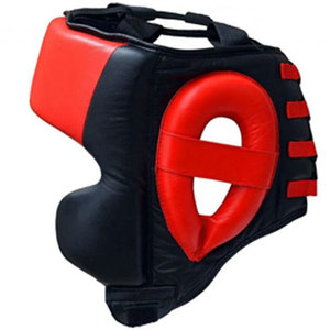 <b>Boxing</b> Head Guard PU Leather Black White Adjustable Hook Loop Closure Double Visor Protective Gear for Children Unisex Universal - Product Image 3