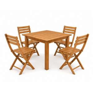 Ensemble de salle à manger d'extérieur pliable en teck massif avec table et chaises, meubles de jardin, patio, café, restaurant - Product Image 2