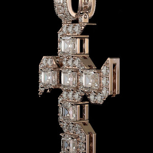 Collier Croix en Argent Sterling 925 Entièrement Sertie de Moissanite Taille Émeraude et Diamants, Style Hip Hop, Cadeau pour Hommes - Product Image 2