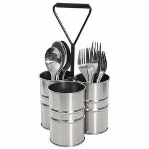 Silver Finish Metal 3 Compartment Cutlery Holder Caddy With Handles <b>Tabletop</b> Kitchen Utensil Flatware Organizer <b>Storage</b> - Product Image 1