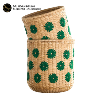 Multi-Use Handwoven Seagrass and Rattan <b>Foldable</b> Artisan-made Vintage Storage <b>Basket</b> for Living Room with Blue Floral Pattern - Product Image 6