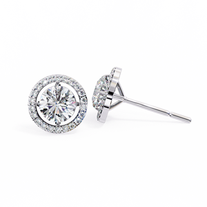 Floating Circle <b>Halo</b> Diamond Stud <b>Earrings</b> 1.84ctw Open Space Round CVD Lab Grown Diamond 14K Solid White Gold Posts - Product Image 4