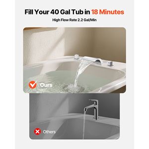 Robinet de baignoire romain en argent, design cascade à 3 trous, contrôle de la température, robinet de baignoire à 2 poignées à montage sur pont pour le bain des adultes - Product Image 2