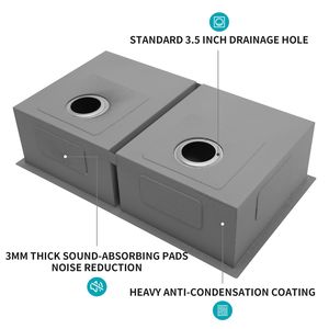 Lavello da Cucina Sottopiano a Doppia Vasca (50/50) in Acciaio Inossidabile Calibro 16, 32 x 18 x 9 Pollici, Profondità 9 Pollici, con Caratteristiche Durevoli - Product Image 2