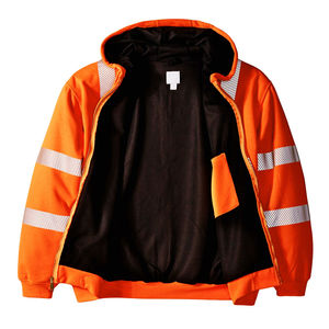 Wholesale High Visibility Reflective Safety Hoodie 100% Cotton <b>Fleece</b> Hi Vis Workwear Pullover ANSI Class 3 EN ISO 20471 Class 2 - Product Image 2