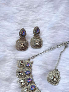 고급 4 피스 인도 웨딩 파티 쥬얼리 세트 아시아 신부 목걸이 귀걸이 크리스탈 스톤 보석 골드 빈티지 골동품 - Product Image 2