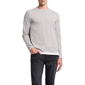 Camiseta de Manga Larga para Hombre, Cuello Redondo, Estilo Casual Elegante, Color Sólido, Tallas Personalizadas, 100% Algodón, Venta al Por Mayor, Corte Ajustado, Color Gris - Product Image 1