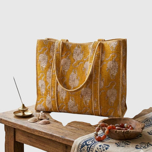 Bolso Tote Acolchado de Algodón Amarillo con Estampado de Mono, Estilo Bohemio, Abierto por Arriba, Bolso de Compras para Mujer, Uso en Todas las Estaciones - Product Image 5
