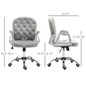 Sedia da Ufficio Contemporanea Grigia in Velluto con Bottoni Trapuntati, Girevole, Ergonomica, Regolabile in Altezza, con Funzionalità Executive, Realizzata in Rete di Nylon - Product Image 3