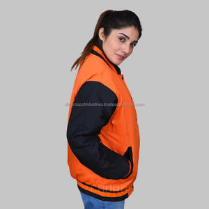 Chaqueta universitaria de sarga de algodón bordada personalizada para mujer, chaqueta con cuello levantado, procesamiento recubierto de invierno - Product Image 2