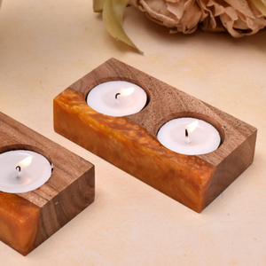 Juego de Portavelas de Madera para Velas de Té, Forma Cuadrada, Decoración para el Hogar, Material de Madera - Product Image 2