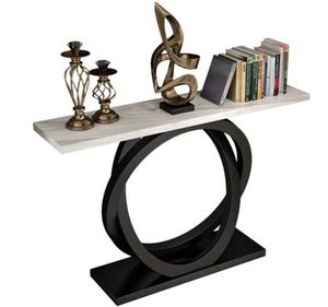 Modern <b>White</b> Marble Top Console <b>Table</b> with Black Stainless Steel Ring Base Luxury Entryway Sofa <b>Table</b> for Villa Hotel - Product Image 2