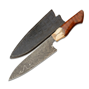 Couteau de Chef Burraq Personnalisé Fait Main en Acier Carbone, Lame de 8 Pouces, Épaisseur 3,0 mm, Manche en Bois, Entretien et Rangement Faciles, Idéal Cadeau - Product Image 1