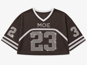 Camiseta Deportiva Premium Brillante de Malla Corta Estilo Universitario con Letras de Diamantes de Imitación Personalizadas para Fútbol Americano, Hombros Caídos, Lujo, Camisetas Deportivas Lisas - Product Image 4