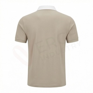 Polo en piqué de coton beige à manches courtes pour homme avec poche, décontracté, respirant, coupe classique, design tricoté uni - Product Image 2