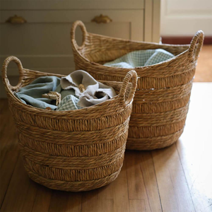 Panier de rangement en jonc de mer naturel avec poignée, panier en jacinthe d'eau de haute qualité, panier à linge pour la maison - Product Image 3
