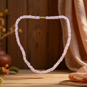 Collier de perles Heishi en quartz rose naturel, lisse et poli, bijoux en pierres précieuses, vente en gros - Product Image 3