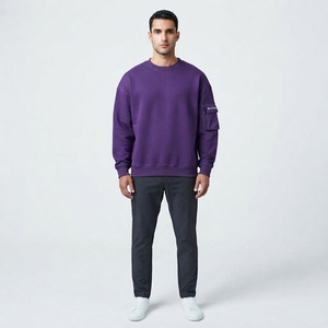 <b>Mens</b> Purple Crewneck Sweatshirt Utility Pocket <b>Sleeve</b> Casual Streetwear Pullover <b>Long</b> <b>Sleeve</b> <b>Top</b> - Product Image 1