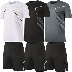 ชุดกางเกงขาสั้นออกกำลังกายสำหรับผู้ชาย 3 ชิ้น พร้อมเสื้อ ชุดกีฬา บาสเก็ตบอล วิ่ง ฟุตบอล เอวยางยืด มีกระเป๋า ของขวัญสุดฮิต - Product Image 1