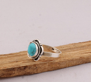 Natural <b>Turquoise</b> <b>Ring</b> 925 Sterling Silver Vintage Style Genuine Blue Gemstone <b>Ring</b> for Women Handcrafted Boho Ethnic Jewelry - Product Image 3