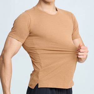 T-shirt décontracté à col rond avec fente latérale et logo personnalisé pour homme, t-shirt uni - Product Image 1
