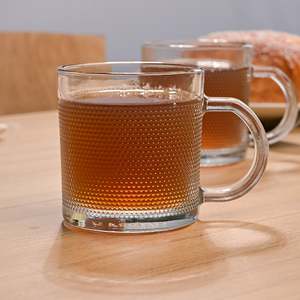 Transparent Textured Glass Tea <b>Cup</b> <b>Set</b> of 2 400ml Tumbler & Coffee Mugs with Infuser Reusable & Food Safe for Weddings & Hotels - Product Image 2