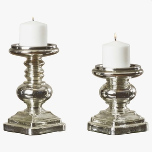 Porte-bougie vintage en verre mercure, bougeoir antique en argent pour centre de table, décoration intérieure et mariage - Product Image 1