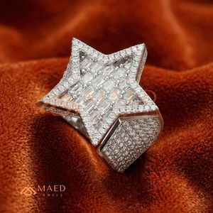 Iced Out Star Statement <b>Ring</b> in 925 Sterling <b>Silver</b> – Baguette & Micro Pave Lab Diamonds <b>Men</b>’s <b>Silver</b> Star Bust Down <b>Ring</b> - Product Image 2