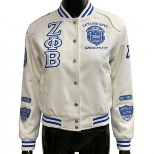 Zeta Phi Beta Sorority Varsity Jacket Women White Blue Embroidered Logo Full Sleeve Cotton College Wear - Product Image 1