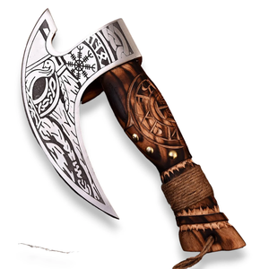 LEGACY BLADES OEM Handmade Carbon Steel Pizza Axe Wooden Handle <b>Etched</b> Blade Kitchen Knife Manufacturer - Product Image 1