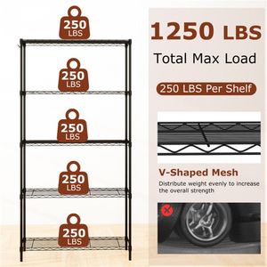Scaffalatura a 5 Ripiani per Garage, Capacità 1250 LBS, 250 LBS per Ripiano, in Metallo Nero Resistente - Product Image 5