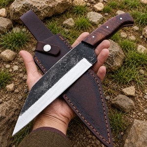 Couteau de chasse artisanal pour droitier avec étui en cuir, lame en acier au carbone de 7,5 pouces, manche en bois, couteau traditionnel pour l'extérieur - Product Image 1