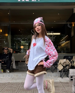T-shirt à manches longues surdimensionné pour femme, style Y2K, imprimé graphique, rose camouflage, streetwear, mode - Product Image 5